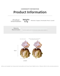 Detailed view of vintage earrings with freshwater pearls and dried rose resin flowers