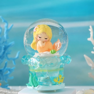 Luminous ocean mermaid crystal ball with orange tail and blue wave base night light