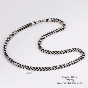 Detailed view of 6mm silver stainless steel Cuban chain necklace with dimensions and weight
