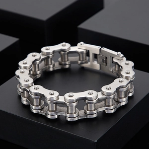Bracelet Chaîne Vélo En Acier Inoxydable Hommes Industriel Punk Maillon Moto Style Mécanique Argent
