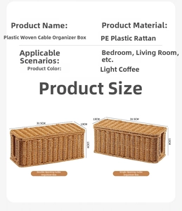 Detailed view of 31.5cm light brown woven PE rattan cable box for socket management
