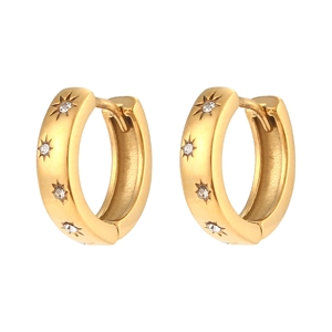 18K gold plated stainless steel hoop earrings with star engravings and zircon accents