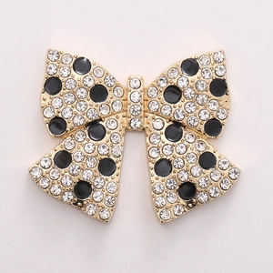 Zinc alloy gold bow charm with white rhinestones and black polka dots for DIY jewelry