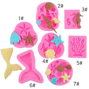 Stampi In Silicone Tema Oceano Coda Di Sirena Cavalluccio Marino Stella Marina Conchiglia Corallo Per Decorazione Torte Fondant Cioccolato