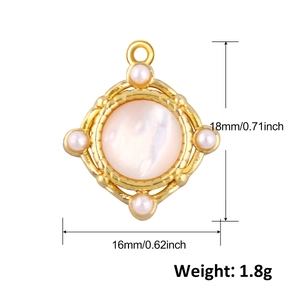 Detailed view of abalone shell pendant dimensions 18x16mm with gold plating