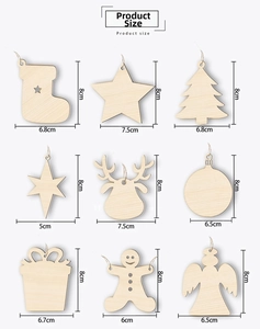 Guide de dimensions détaillé pour divers ornements de Noël en bois découpés au laser