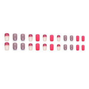 Mittellange Ballett-Kunstnägel Set mit rosa Glitzerverlauf und weißem French-Design