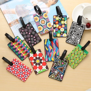 Luggage Tags PVC Soft Rubber Waterproof Travel Bag ID Labels With Name Information Card Cartoon Geometric Patterns