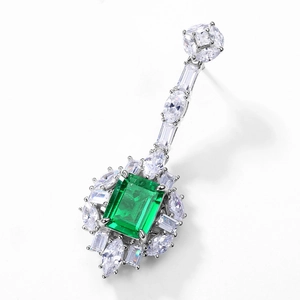 Luxurious S925 silver drop earrings featuring emerald-cut green gemstones and white zircons