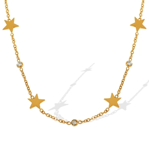 Gold star pendant necklace with cubic zirconia charms on a minimalist dainty chain