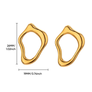 Detailed view of 18K gold plated irregular oval earrings with precise 26mm size measurements