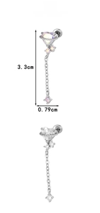 Detail view of heart pendant earring in titanium steel showing 3.3cm length measurement