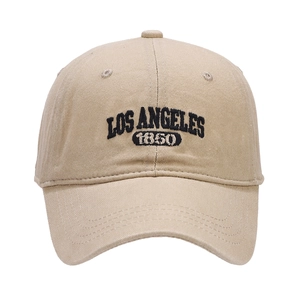 Vintage washed khaki cotton baseball cap with Los Angeles 1850 embroidery and curved brim