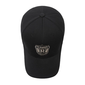 Classic black cotton baseball cap with American vintage shield embroidery on front