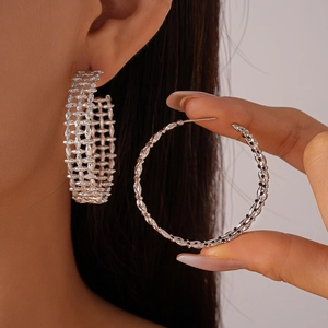18K gold plated hollow weave texture wide hoop earrings with silver pins for women