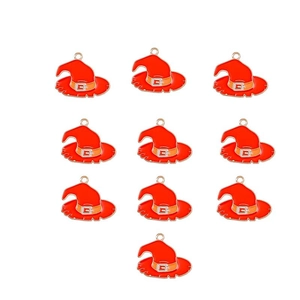 Macro shot of 10 red enamel wizard hat pendants for DIY jewelry making accessories