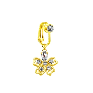 Clip de nombril floral doré sans perçage avec cristaux blancs et pendentif élégant