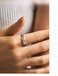 Close-up of double-layered S925 sterling silver ring with sparkling white zircons