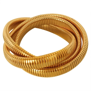 Elegant gold triple-layer Tubogas snake chain elastic bracelet in polished stainless steel