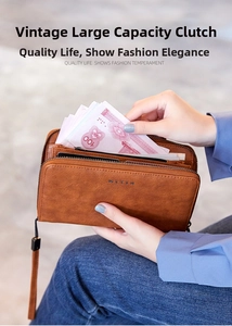 Detail view of large capacity vintage oil wax leather wallet with RFID blocking feature