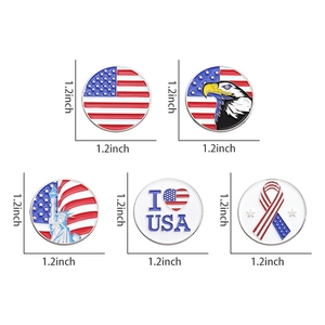 Set of five US patriotic enamel pins featuring flag and eagle designs, 1.2 inch diameter