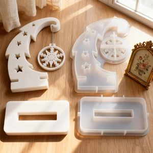 DIY moon and star Christmas tree silicone resin mold kit with base and charms