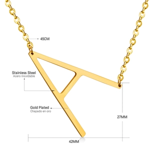Gold plated stainless steel letter A necklace with 45cm chain and 42mm pendant width