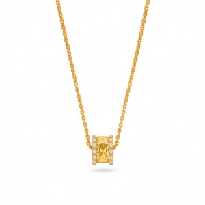 18k gold plated stainless steel cylinder necklace with sparkling zircon pavé for women