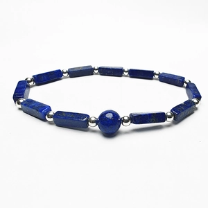 Minimalist natural amethyst square bead bracelet with silver spacers on white background