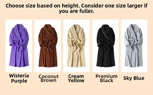Detail view of thickened flannel bathrobes in five colors with waffle texture and shawl collars