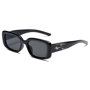 Classic black rectangular sunglasses with silver star motifs on temples for men and women