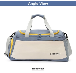 Large capacity sports gym duffel bag with wet dry separation and shoulder strap for travel.