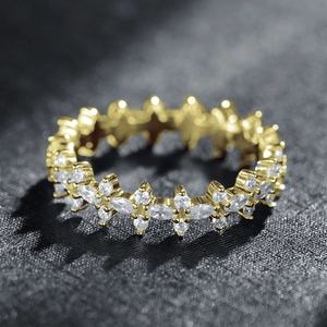 Luxury S925 sterling silver full eternity ring with sparkling zircon star motifs