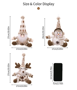 Size comparison chart for plush Santa, Snowman and Reindeer Christmas tree ornaments