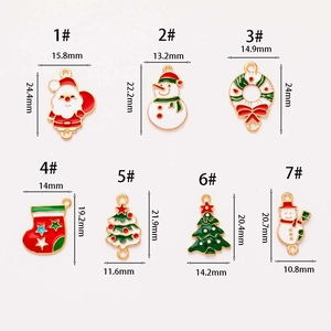 Macro display of 7 Christmas charms with detailed dimensions for DIY jewelry making