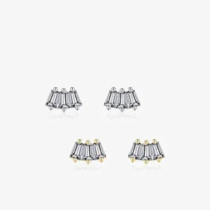 Geometric Baguette Zircon Fan Shaped Stud Earrings Made Of 925 Sterling Silver For Women Elegant Versatile Jewelry