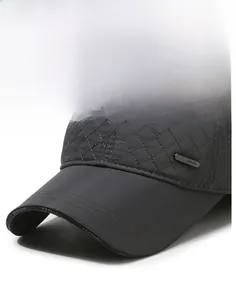 Close-up of quilted winter hat for elderly men with a stylish metal Fashion plate