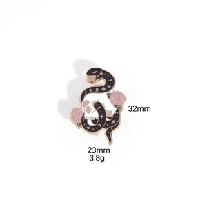 Gothic black snake and skull enamel pin with pink rose, size 32mm x 23mm, weight 3.8g