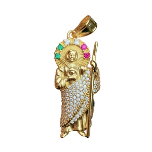 Saint Jude pendant with micro-pave gold finish and colorful zircon inlay for necklaces
