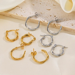 Orecchini A Cerchio Intrecciati In Acciaio Inossidabile Doppia Linea Spessi Forma C Minimalisti Gioielli Oro Argento Per Donne