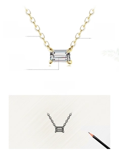 Detailed view of S925 sterling silver necklace with 5A baguette-cut zircon and design sketch