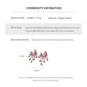 Size and material details of pink zircon water drop tassel earrings with 4.5cm length
