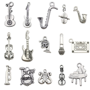 Antique Silver Zinc Alloy Musical Instrument Charms Guitar Violin Saxophone Piano Music Note DIY Jewelry Making Pendants