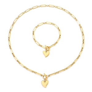 Ensemble de bijoux cœur doré avec chaîne trombone et fermoir à bascule en T