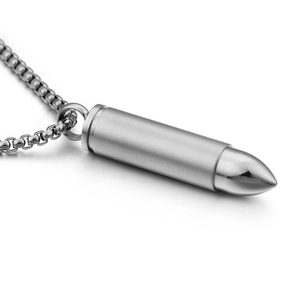 Polished silver bullet pendant necklace in stainless steel with robust round chain link