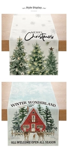 Detailed texture of Christmas table runner with winter wonderland and deer print