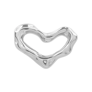 Macro detail of silver hammered heart charm pendant made of durable 304 stainless steel