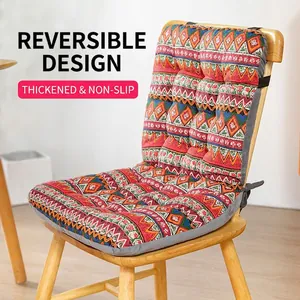Integrated Chair Cushion And Backrest Cotton Linen Plush Quilted Double Sided Anti-Slip For Dining Office Desk Seat