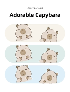 Detailed flat vector cartoon Capybara prints in beige, light green, and blue for umbrellas