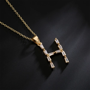 Elegant 18K gold plated copper H-letter necklace with sparkling clear zircon stones